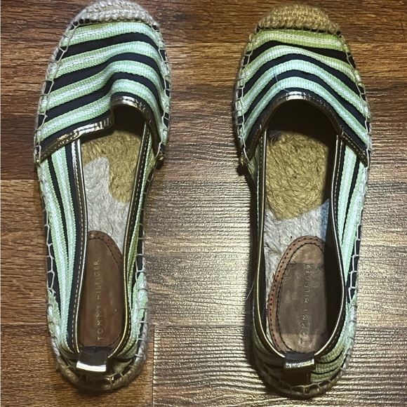 Tommy Hilfiger Green Gold Straw Striped Nautical Ballet Flats Size 7 - Picture 3 of 3